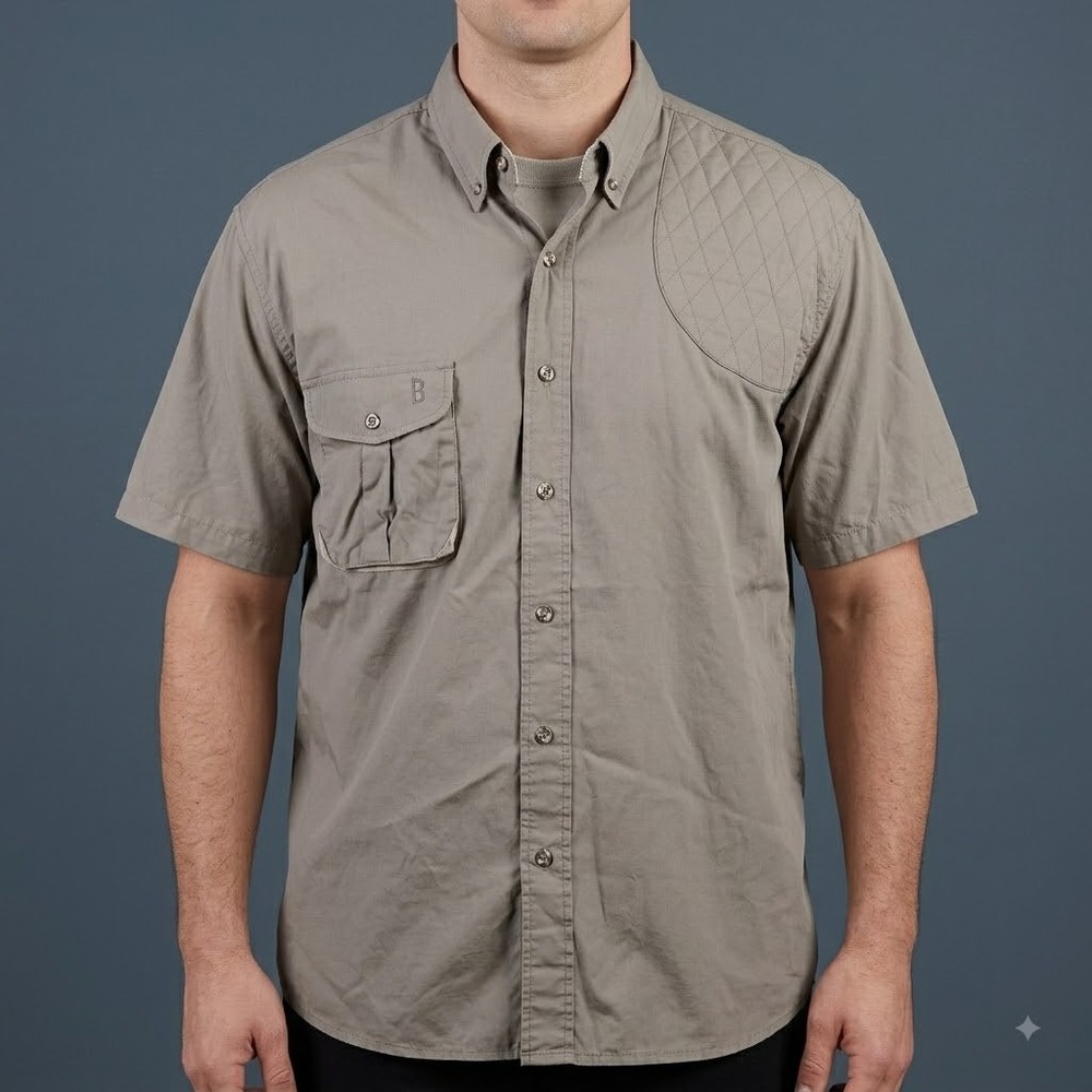 Bob Allen Vented Fishing Shirt Men's L Tan Short Sleeve Mesh Lined